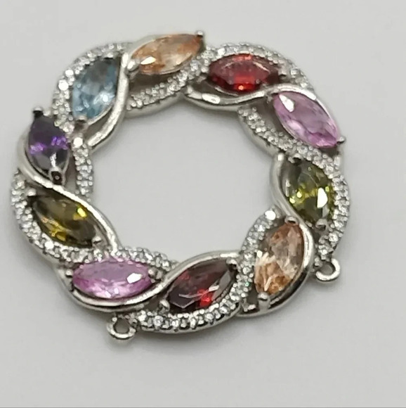 1" 925 Silver Multiple Colored Gemstone Fashion Pendant Rhinestones - Picture 1 of 4